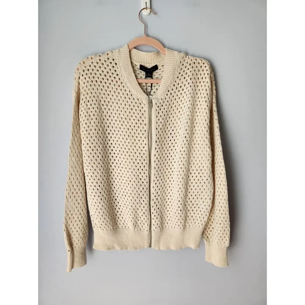 NWT Sanctuary Open Knit Bomber Jacket Cardigan Zip Up Cream M